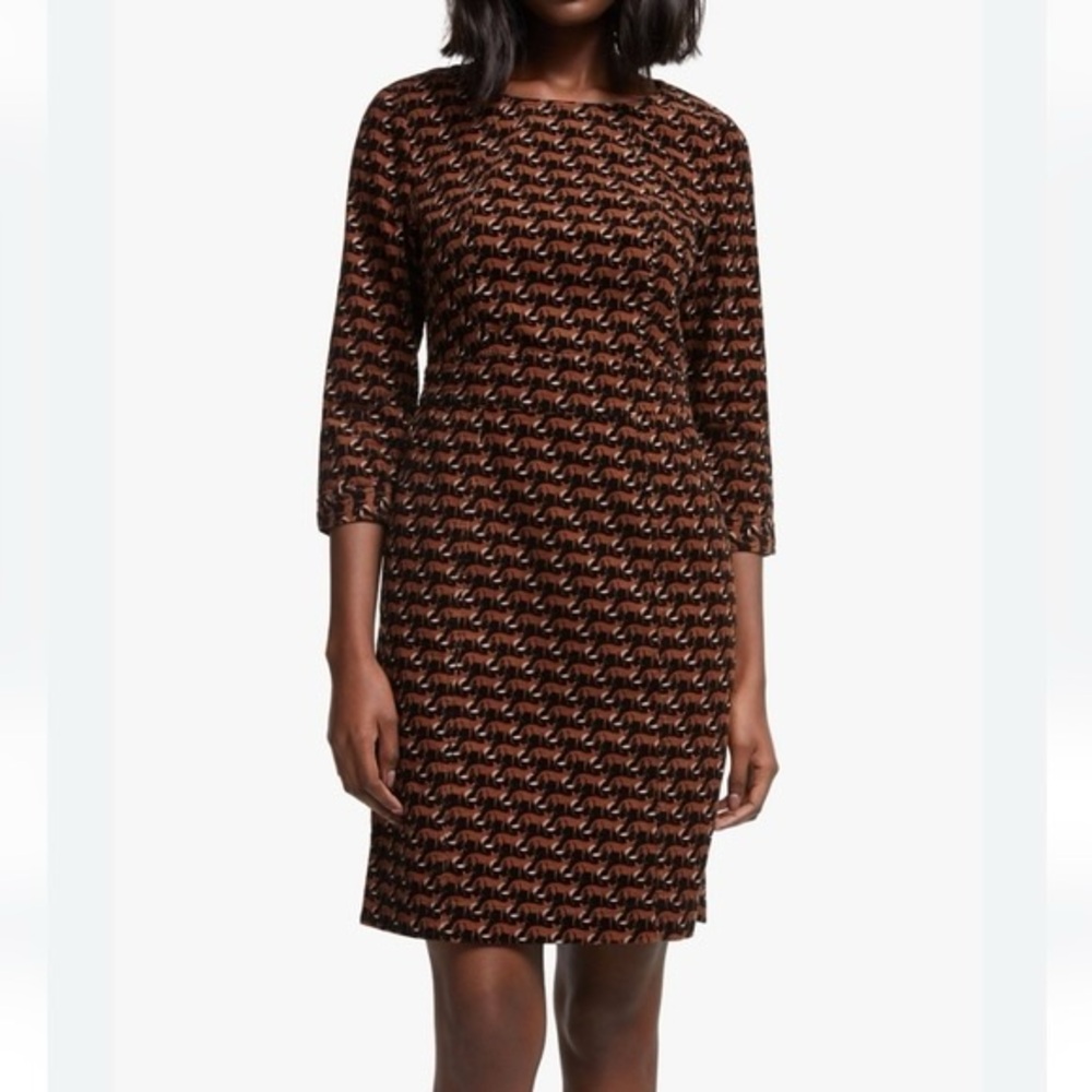 Boden Brown Patterned Long Sleeve Dress
